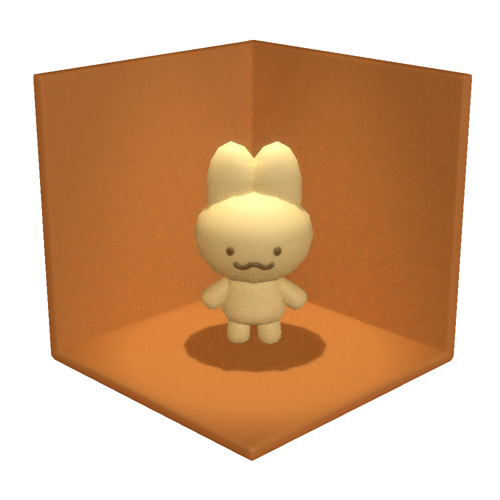 A 3D sculpt of a bunny in a room